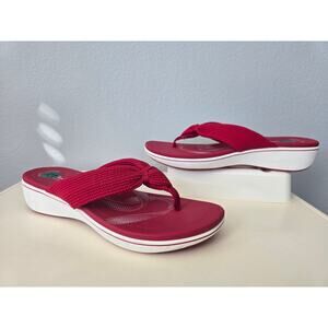 Clarks Cloudsteppers Flip Flops Red Cherry Women's Size 12 Wedges NWOT Summer